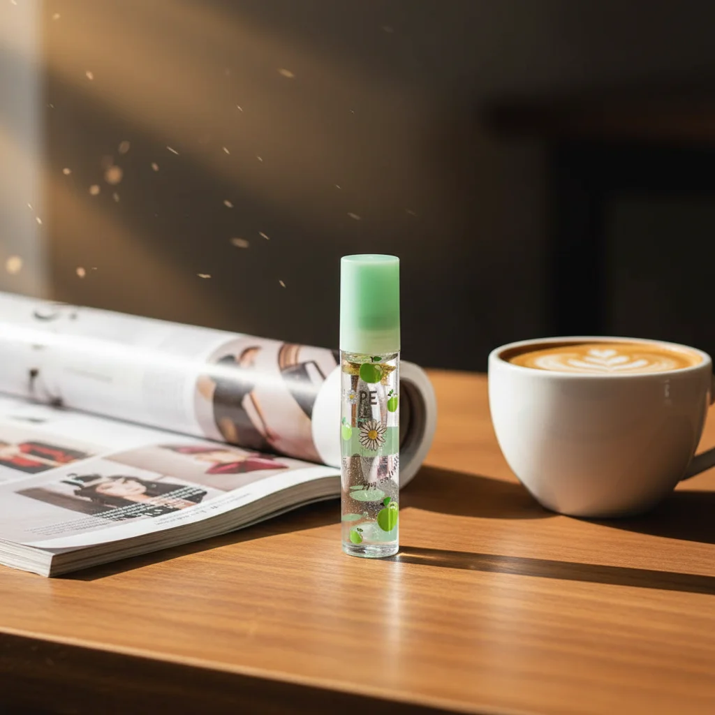 Fruit Roll On Lip Oil Transparent Moisturizing Lip Balm Gloss With Dried Flowers Long Lasting Hydrating Lip Care Serum For Women