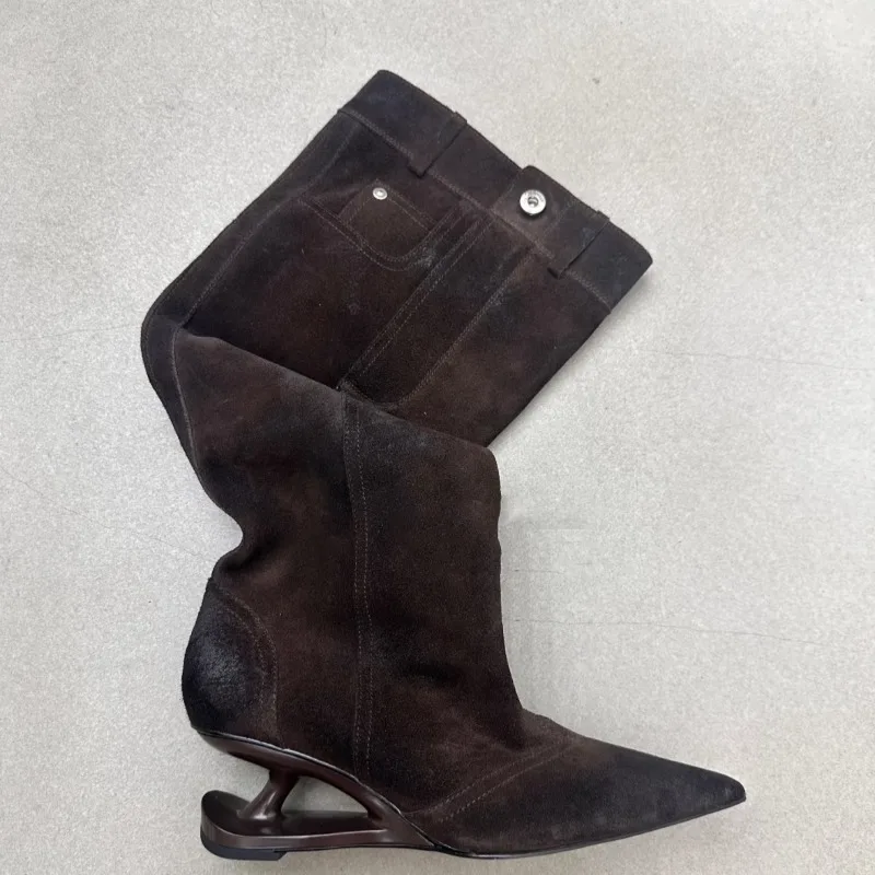 Women's 2025 New Over-the-Knee Knight Boots Fashion Versatile Retro Wind Versatile Ruched Fleece