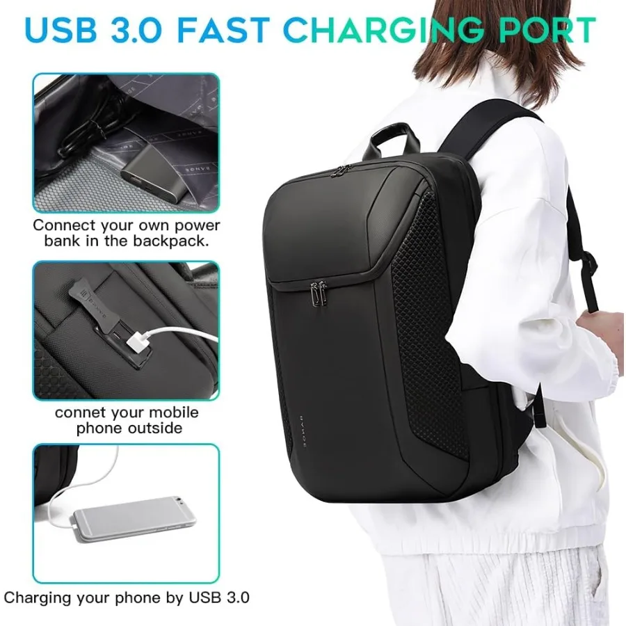 Mochila para laptop BANGE Smart Business à prova d'água pode caber em laptop de 15,6 a 17,3 polegadas com porta de carregamento USB 3.0 para homens e mulheres