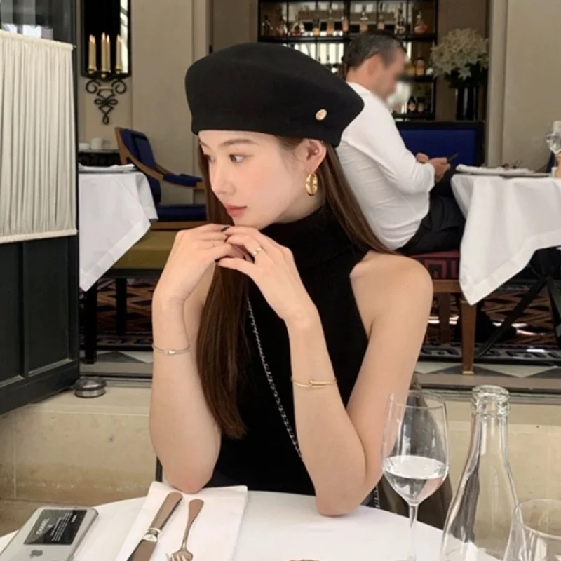 

Dongda Gate Side Button Design Sexy Shoulder Hole High Collar Versatile Sleeveless Knitted Vest Women's Fashion Korean Style