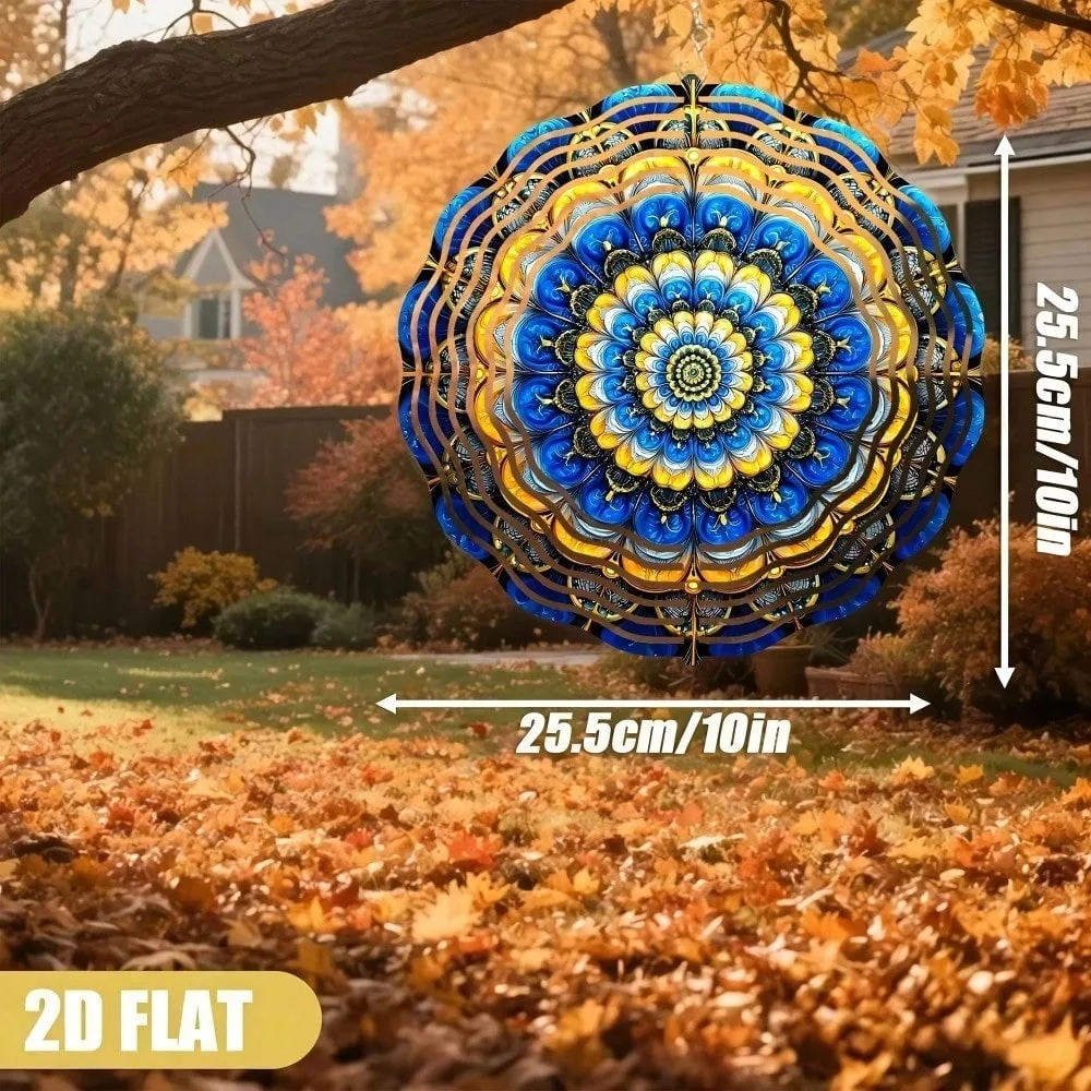 CIFBUY Metal Wind Chime Abstract Geometric Blue Yellow Gold Weatherproof Minimalist Patio Yard Home Decor
