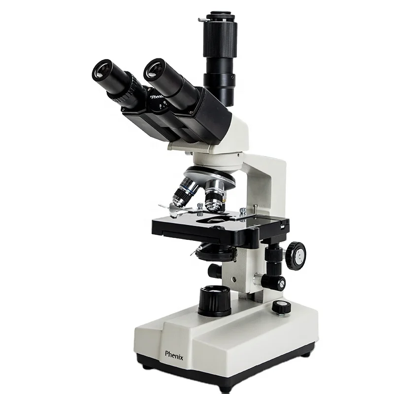 Phenix 100X-1600X Trinocular Biological Educational Microscope with Double layer Mechanical Stage