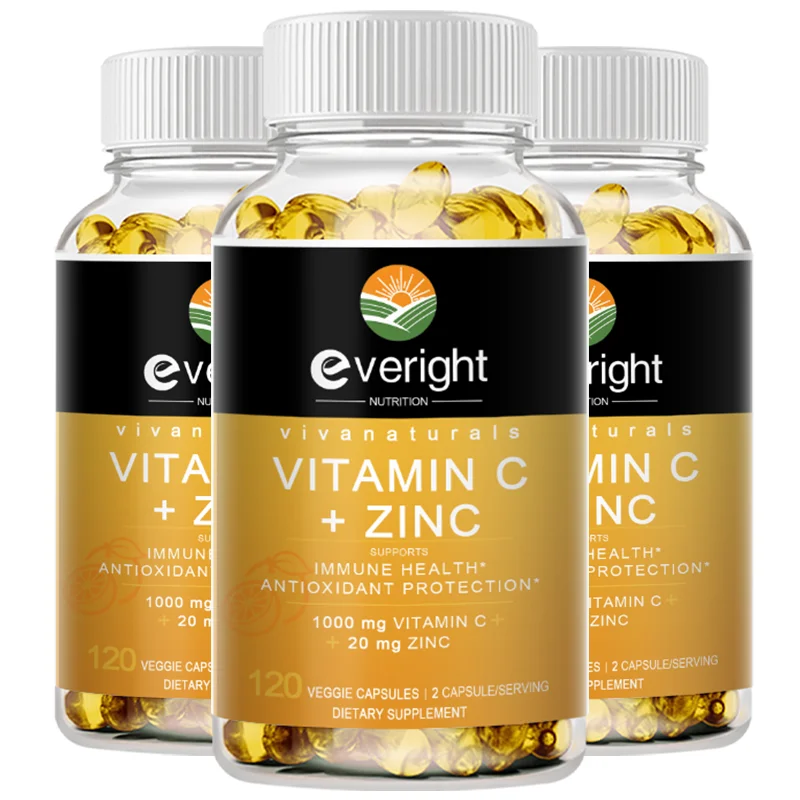 Vitamin C and Zinc Supplement - 1000 mg Vitamin C with Zinc 20 mg Antioxidant Supplements for Immune Support and Skin Health