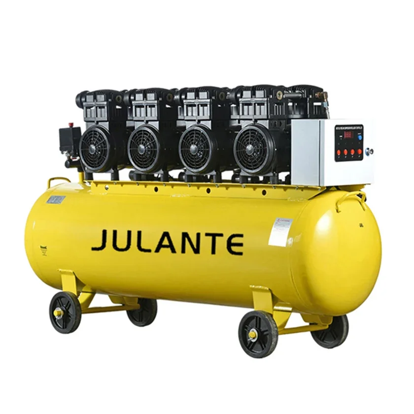 ضواغط صناعية خالية من الزيت الصامت 8bar 220v 1400rpm 2.2kw 120L آلة ضاغط الهواء المحمولة