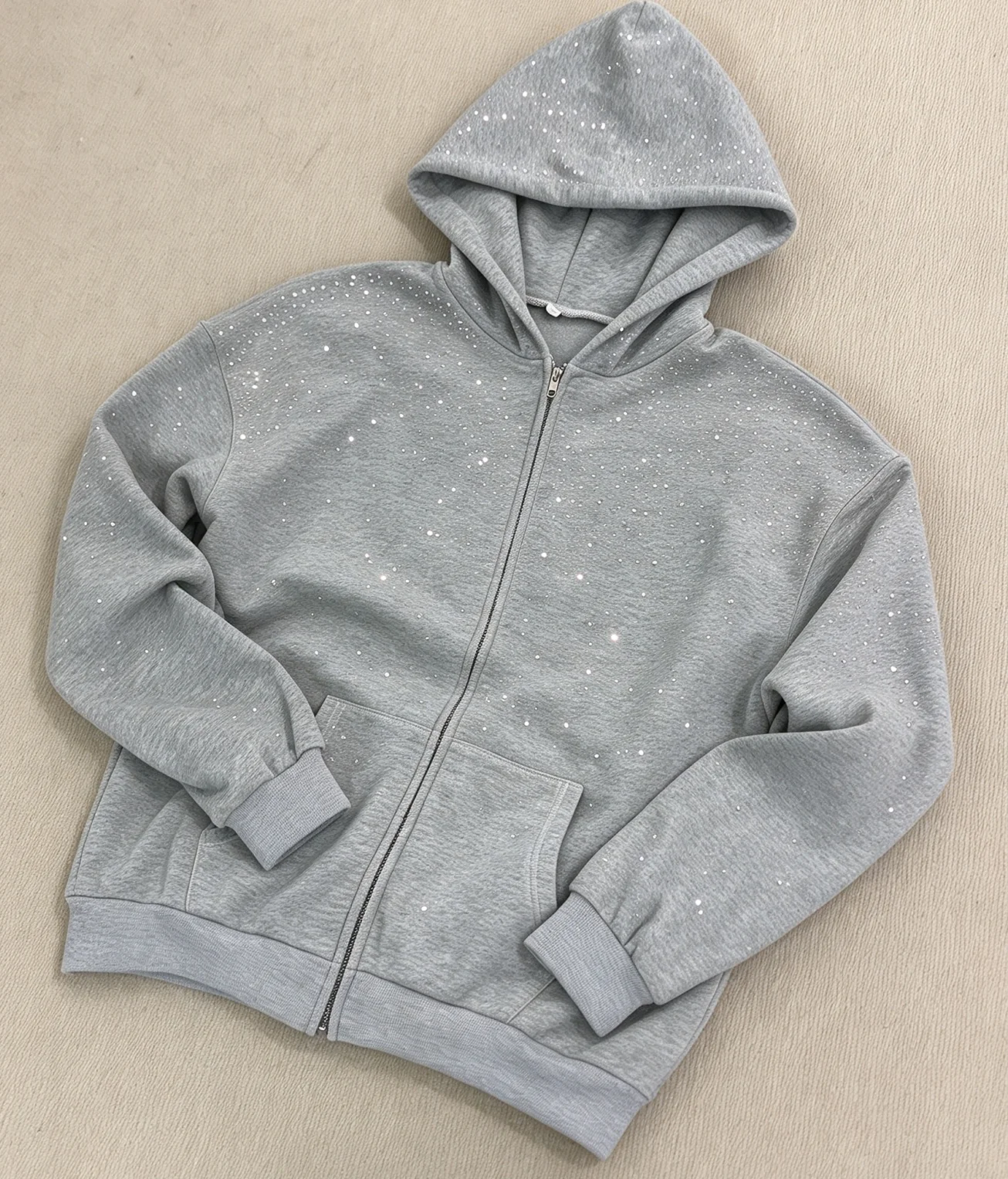 Y2K Gothic Bling Strass Reißverschluss-Hoodie Unisex Sternenhimmel Vollbesetzter Kapuzenpullover mit Reißverschluss Alt Streetwear – Detail 7