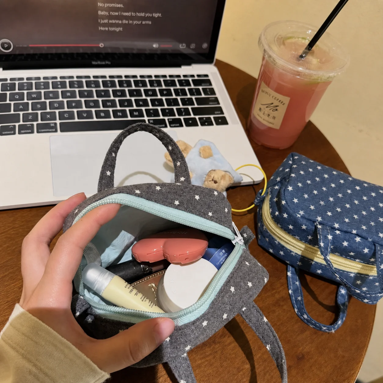 Star Print Bag Canvas Cotton Travel Toiletry Pouch Handheld Cosmetic Bag Small Canvas Cosmetic Bag For Stationery Storage Daily