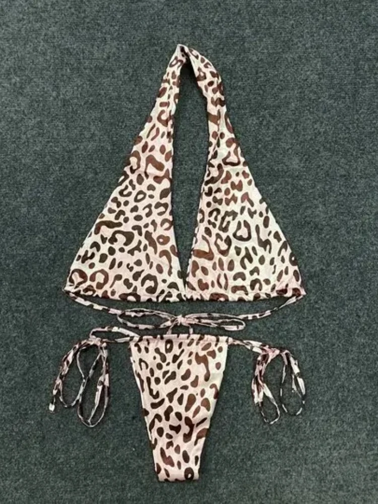 

Harajuku Эстетика Леопардовый принт Tie Dye Купальники для женщин Модные классические треугольные пляжные бикини с высокой талией и разрезом