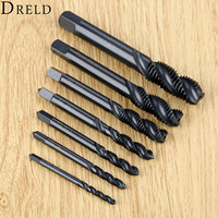 DRELD 7pcs HSS 6542 Nitriding Metric Spiral Fluted Thread Tap M3-M12 Screw Straight Flute Drill Hand Tools M3/M4/M5/M6/M8//M12