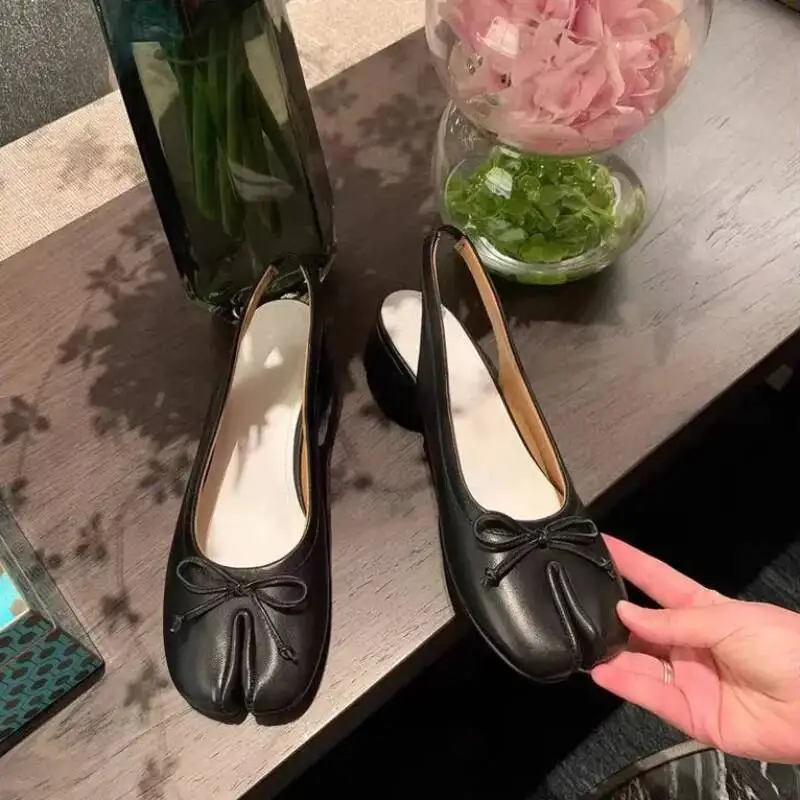 تابي الصنادل النساء العلامة التجارية مصمم Slingback كعب مضخات انقسام تو البغال الصنادل الصيف Bowknot أحذية الباليه السيدات 35-43 حجم #1
