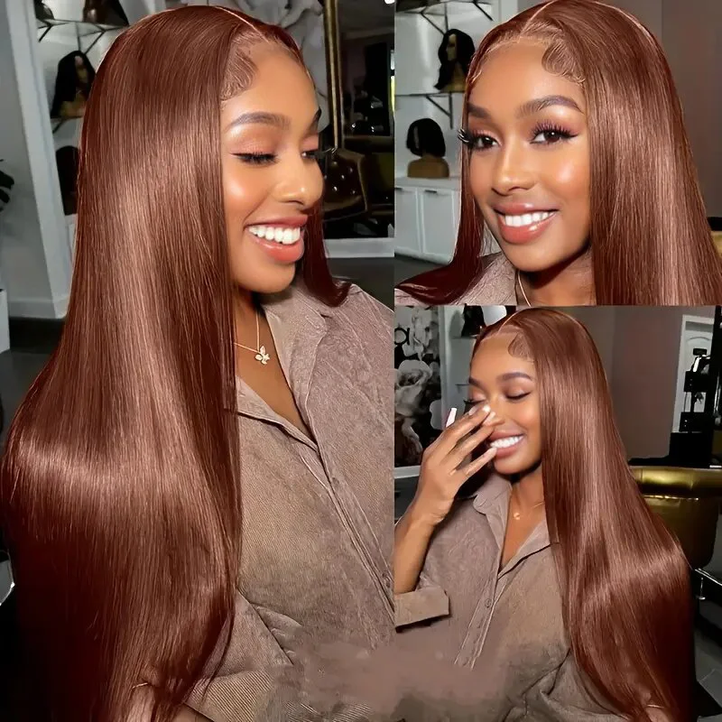 13x4 الدانتيل الشفاف شعر مستعار أمامي # 4 باروكات شعر بشري مفرود بني داكن بكثافة 180%، باروكات مستقيمة بلون بني شوكولاتة