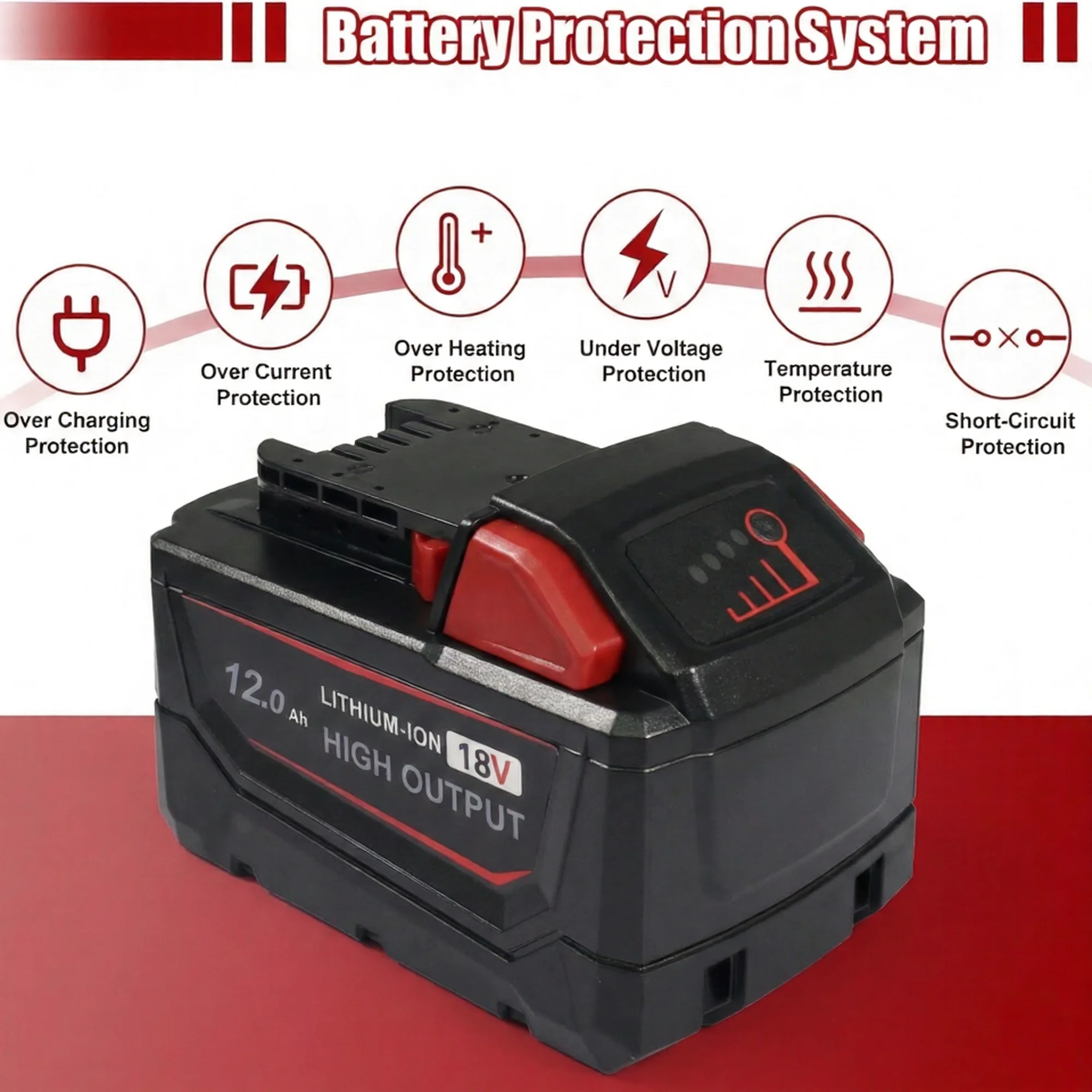 18V 12Ah Replacement Battery, Compatible with 48-11-1862, 48-11-1852, 48-11-1880, 48-11-1882 Cordless Power Tools