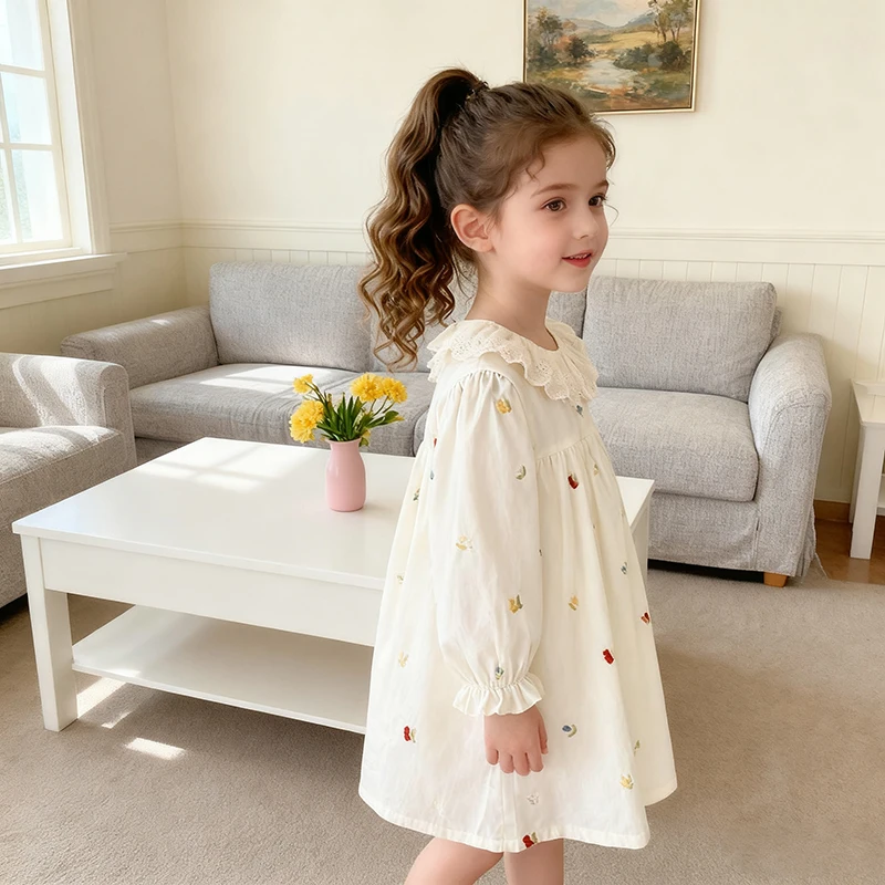 2025 neue Herbst Baby Mädchen Stickerei Kleid Frühling Baby Mädchen Party Prinzessin Kleid 2-6Yrs Lange Ärmeln Baumwolle Kinder Süße kleider