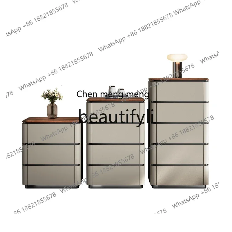 

C Italian minimalist walnut solid wood chest of drawers, bedroom locker, wall storage chest of drawers