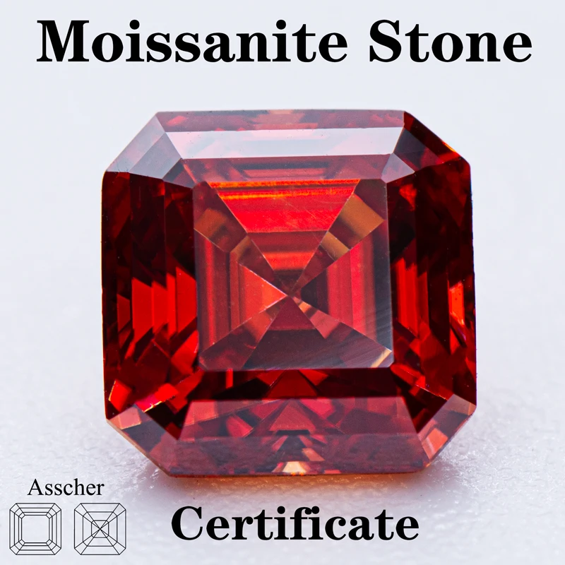 

Moissanite Stone Gemstones Garnet Asscher Cut with GRA Certificate for Pass Diamond Tester Top Charms Jewelry Making Materials