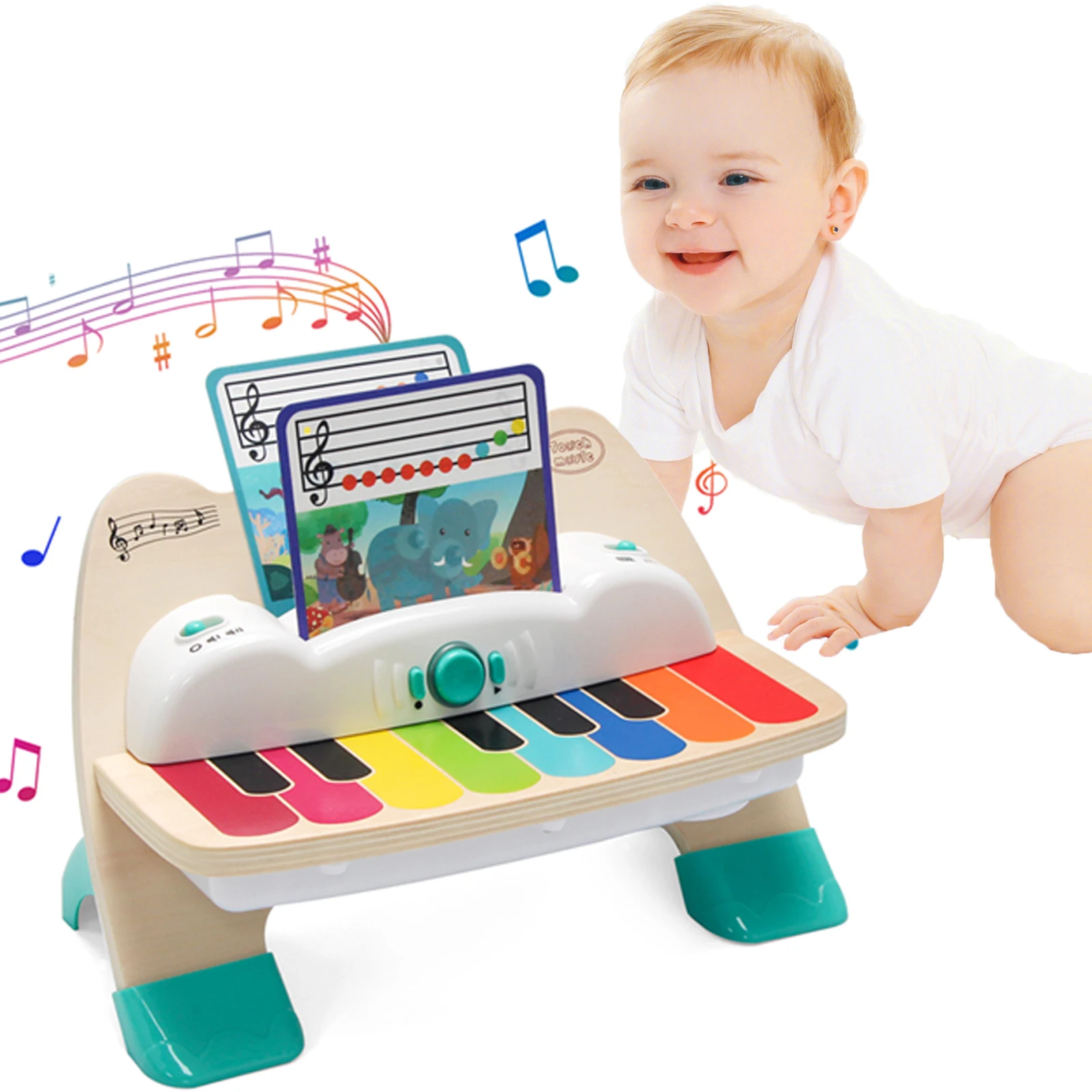 Wooden Touch Play Piano with Light & Music insert socre Music Score early learning Educational Toys for 12 months Baby Gifts