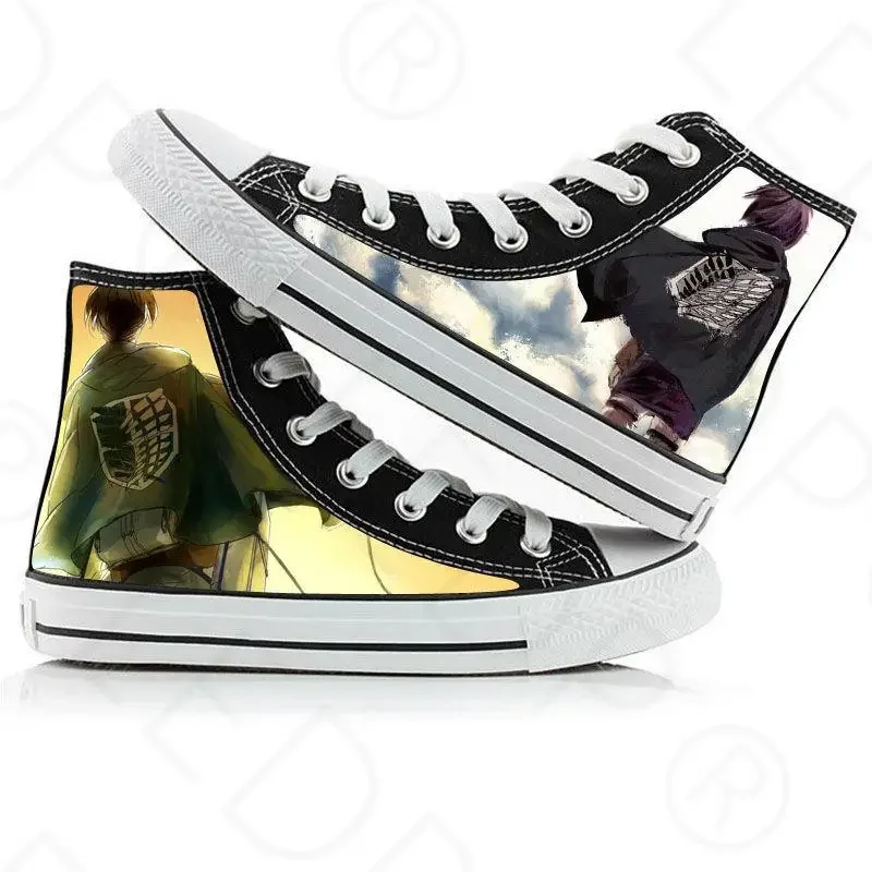 Anime Print Canvas Shoes, tênis de cano alto, Cosplay casual, Attack on Titan, Eren Jaeger, Shingeki No Kyojin, Cosplay