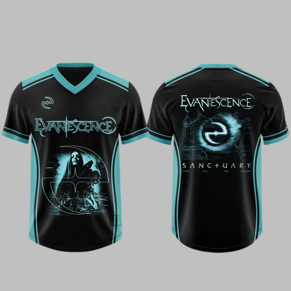 Rock Band Evanescence Sanctuary Tour Jersey Shirt, 3D Print Unisex Football Jersey, Men Women Y2k Rock Music Shirt, Fan Gift