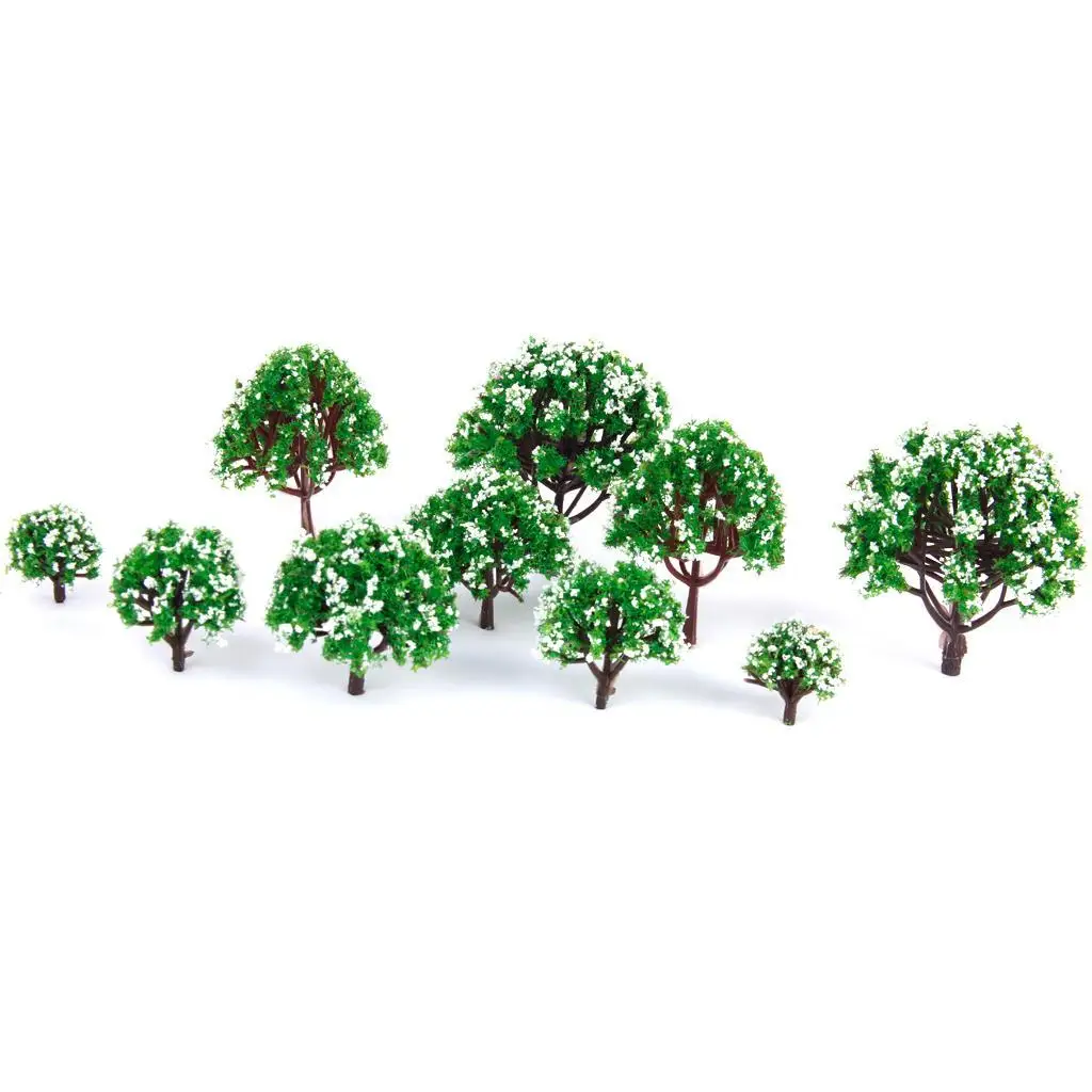 

10x Trees W/White Flower Model Railroad Scenery Train Layout Wargame Diorama