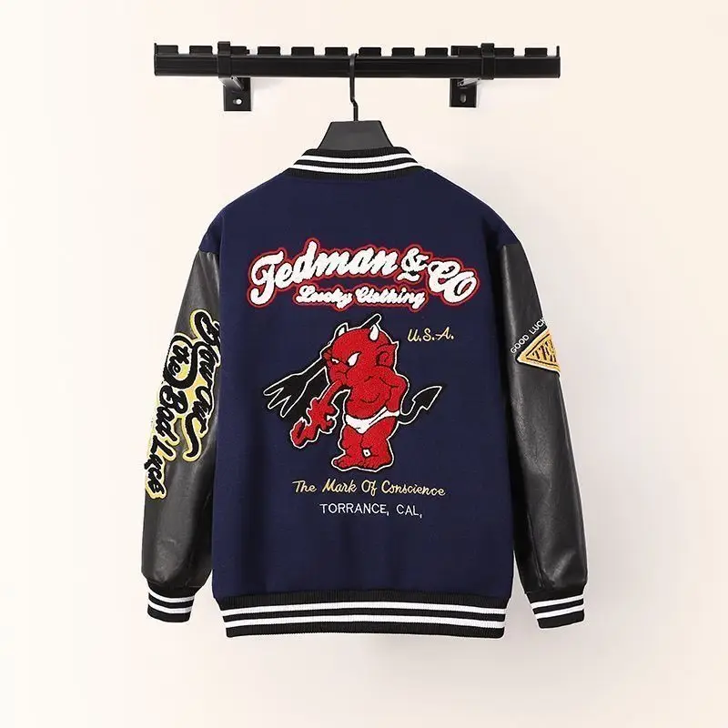 Y2K Streetwear Bomber Varsity Jacket Men Women Autumn Vintage Premium Patchwork PU Leather Sleeve Hip Hop Casual Baseball Coat view 4