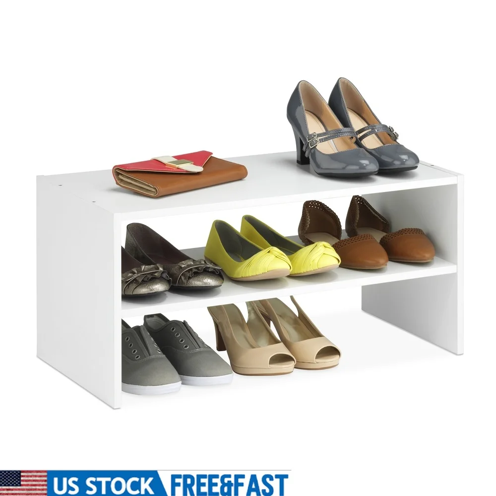 

Stackable 2-Tier Shoe Rack 9 Pairs Stylish Storage Solution Shoes and Accessories Easy Assembly Modern Design