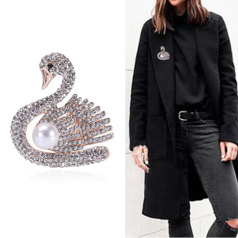 New Rhinester Pearl Swan Brooch Suitable For Ladies Or Girls Exquisite Exquisite Pins Party Wedding Gift Clothing Accessories