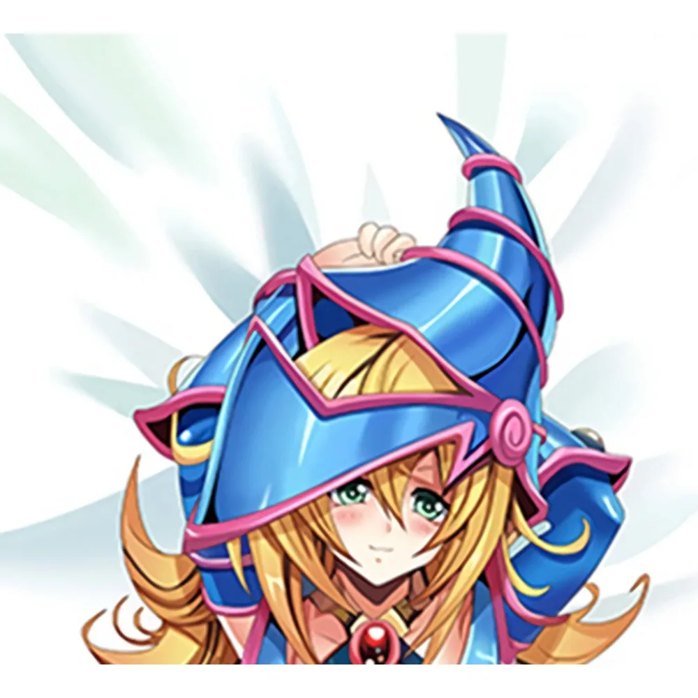 Anime Dark Magician Girl Dakimakura Case Blonde Curly Hair Magic Pointed Hat Dual Pose Design Double‑sided Printing