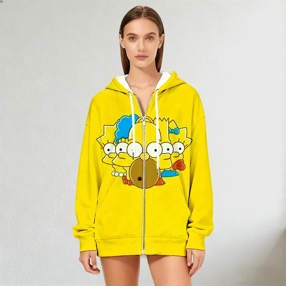 هودي نسائي رائع من Disney The Simpsons Family مطبوع بسحاب لخريف وشتاء، سويت شيرت عصري على طراز الشارع