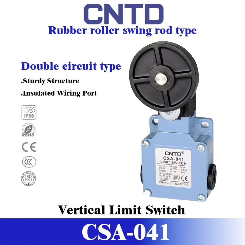 CNTD CSA-041 Rubber Roller Lever Limit Switch IP65 Waterproof Zinc Alloy Double Circuit Industrial Micro Switch CNC