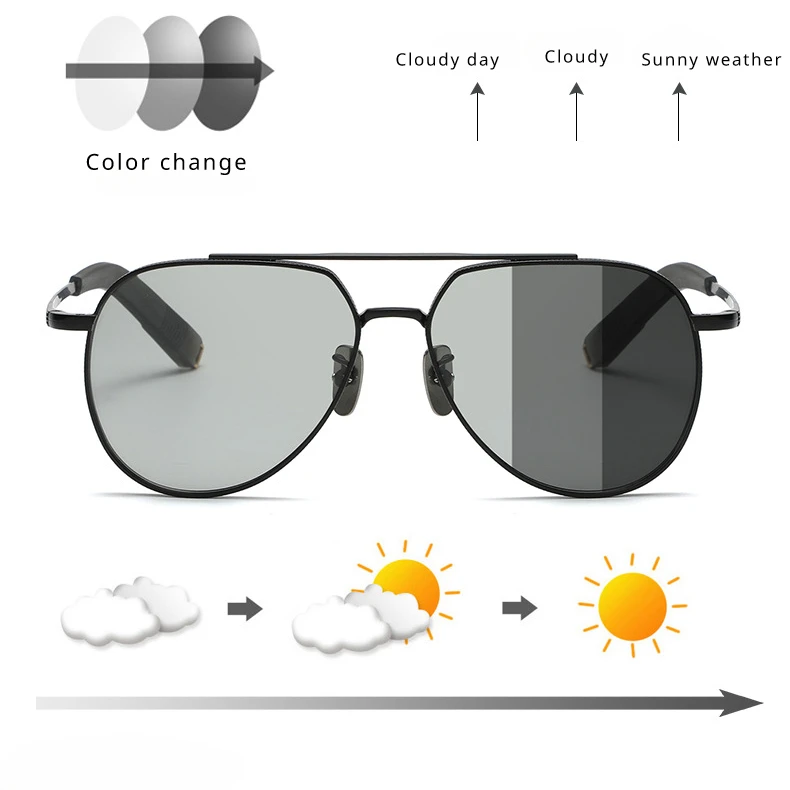 New Color Changing Polarized Glasses, Sunglasses, Pure Titanium Frame Minimalist and Fashionable Men\'s Sunglasses Classic Style