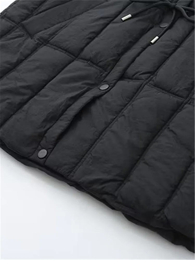 Plus Size Women\'s Clothing Autumn And Winter New In Thickened Laminated Vest Turndown Collar Mid-Length Quilted Jacket Oversize