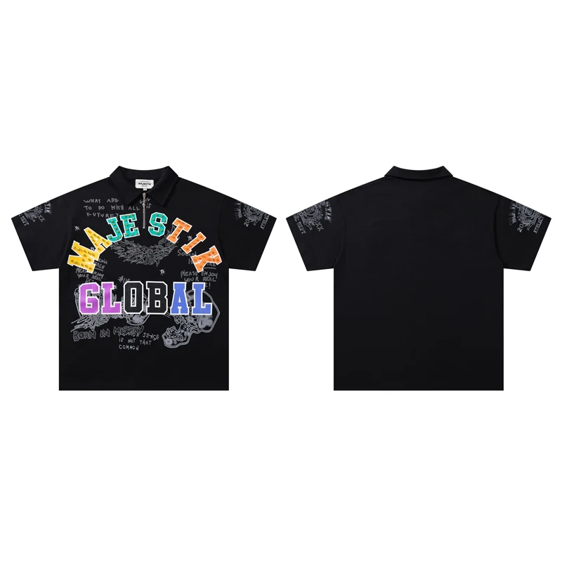 Majestik T-shirts Men's Women's Street Style Fashion Stamped Diamond Letter Print Short Sleeve Tops Stock