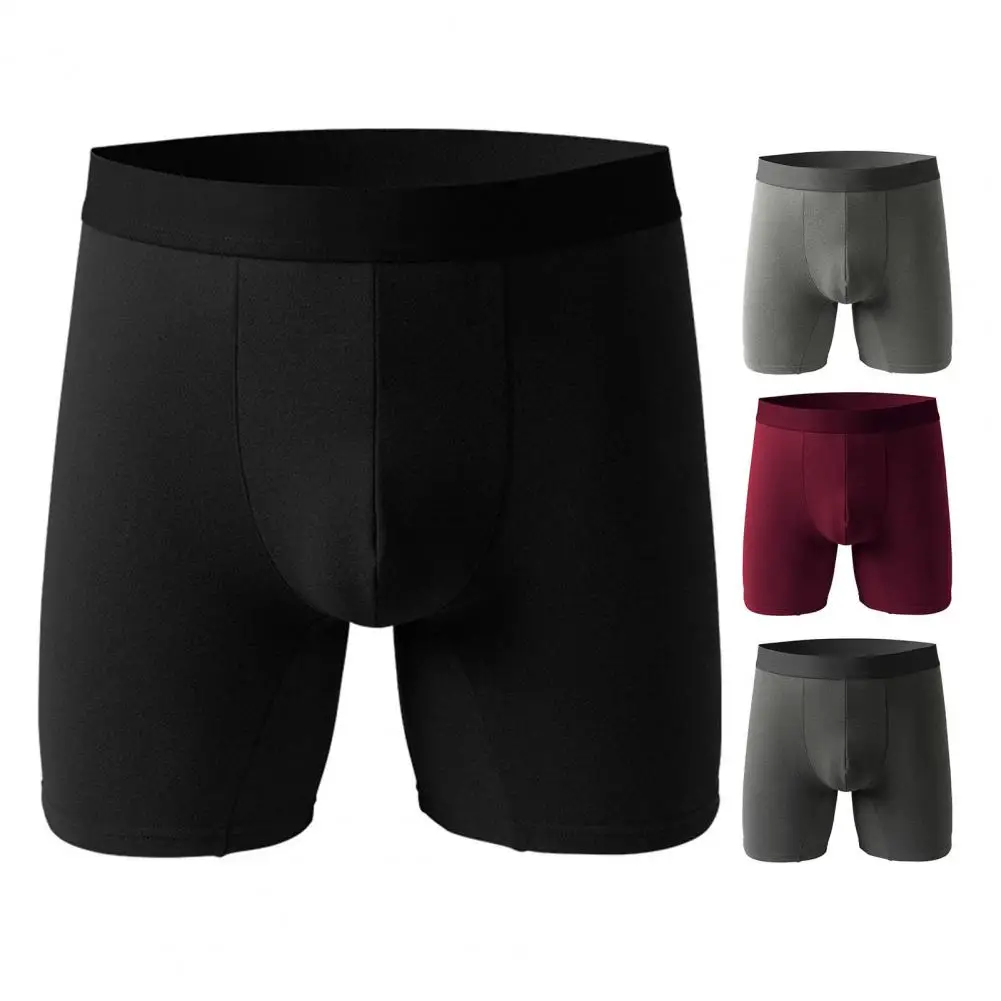 Men Winter Boxers Thermal Mid Waist Lengthened Solid Color Elastic Thick Heat Retention U Convex Elastic Anti-septic Underpants