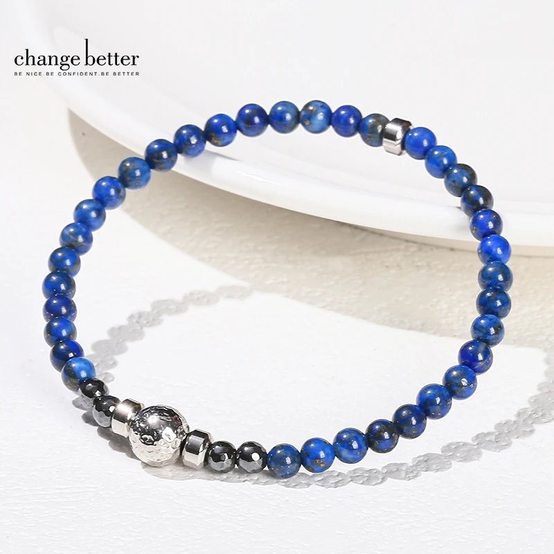 4mm Natural Stone Lapis Lazuli Bead Thin Bracelets for Men Women Classic Stretch Beaded Bracelet Yoga Energy Healing Jewelry