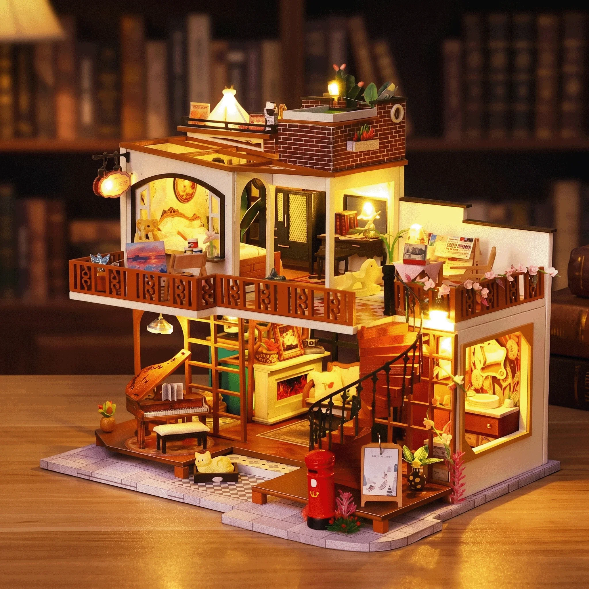 DIY Wooden Cottage Miniature House Kit with LED