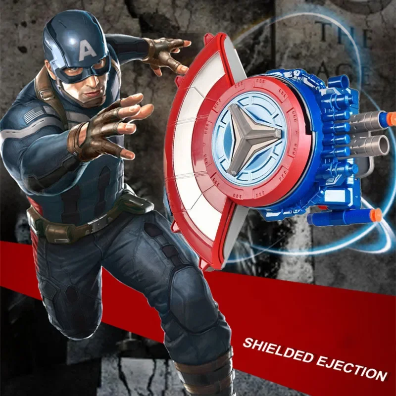 Figuras lanzadoras de escudo de Los Vengadores Capitán América, balas suaves, pistola de juguete, accesorios de Cosplay para fiesta, juguetes de deformador para niños, regalo