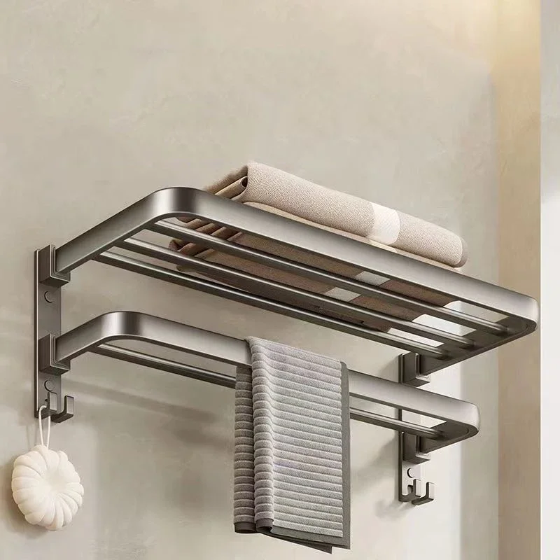 Imagem -02 - Movable Wall-mounted Folding Bath Towel Holder com Gancho Chuveiro Rack Cabide de Alumínio Trilho Acessórios do Banheiro