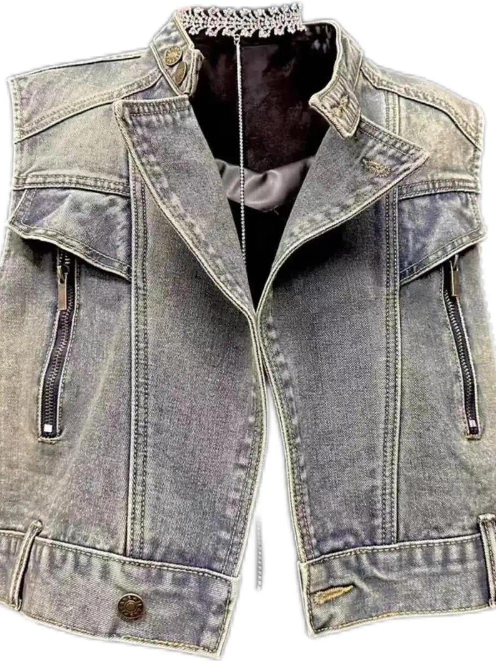 Fashionable denim vest women's sleeveless camisole thin jacket, summer new design sense tank top, jacket top