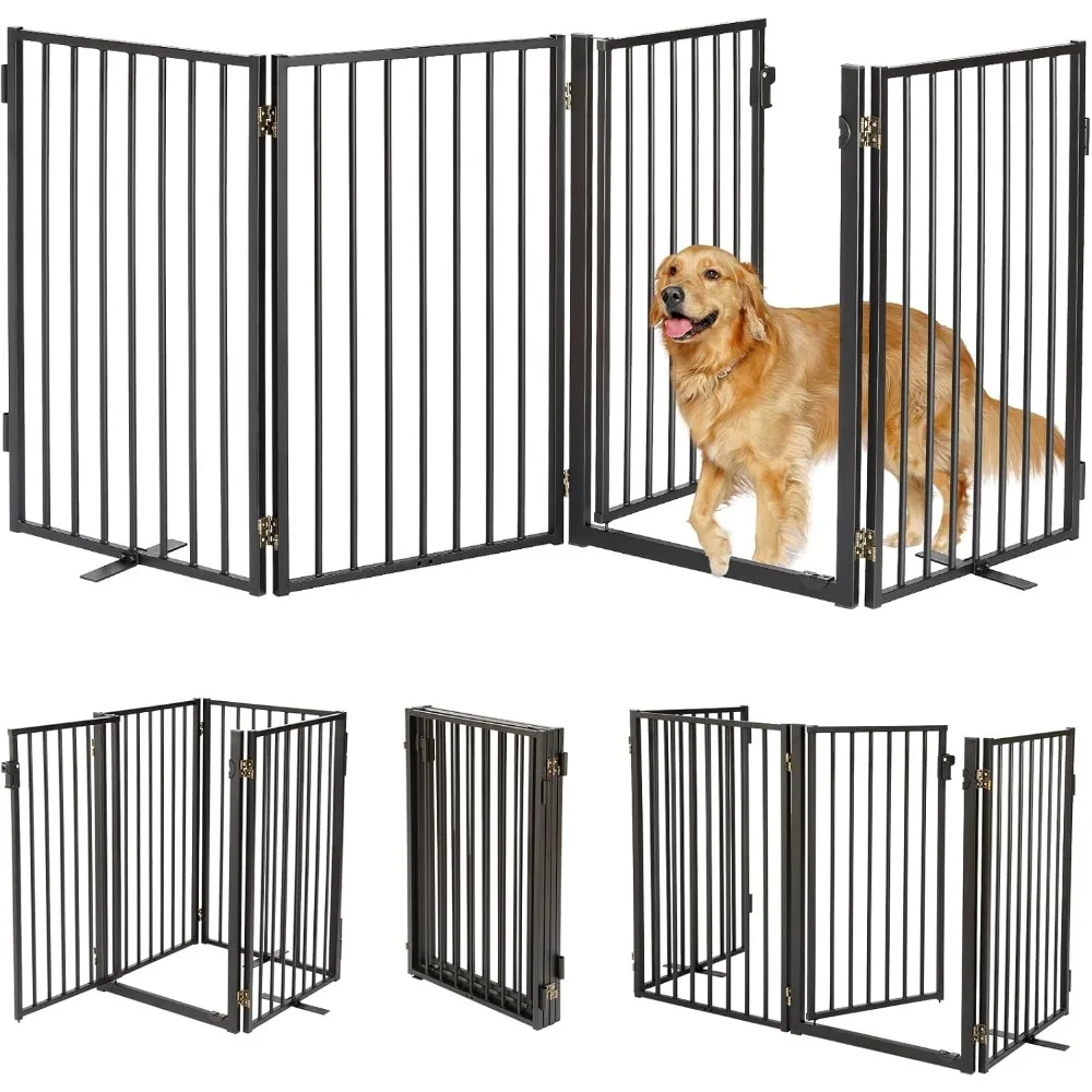 

Dog Gates with Door,Indoor&Outdoor Pet Fences for Puppy Dogs,Extra Wide Black Free Standing Foldable Tall Dog Gate