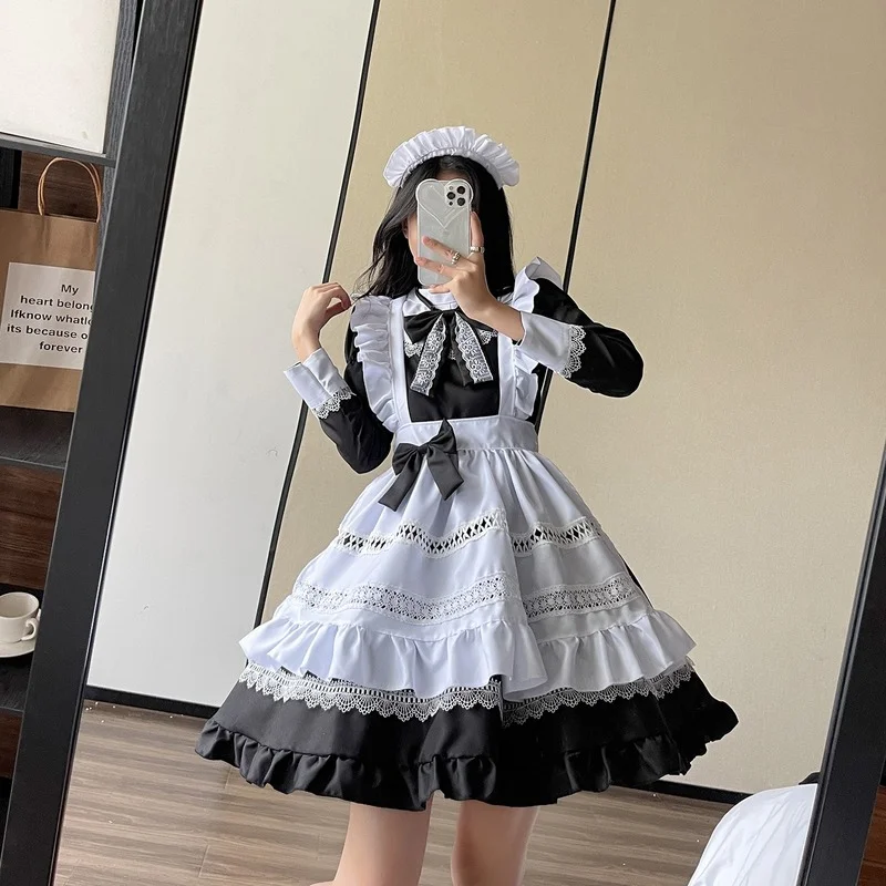 

Lolita Maid Anime Cosplay Costumes Women Lace Apron Maid Outfits Halloween British Housekeeper Role Play Uniform Black Plus Size