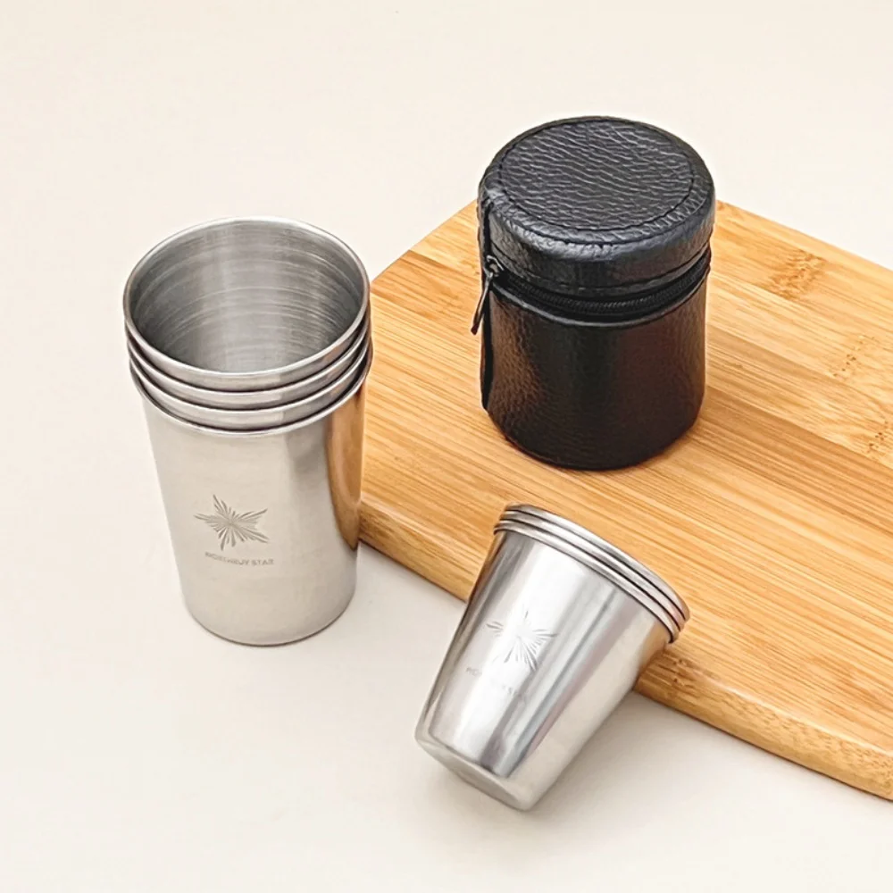 

Outdoor Stainless Steel Cup Set Camping Cup with Bag Drinking Water Mug Portable Mug Travel Coffee Picnic Barbecue Beer Cups