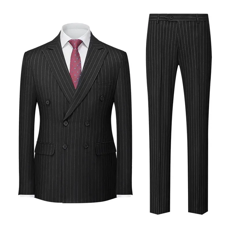 LIBIELIY 2025 New Men's Stripes (suit + Dress Pants) Business Casual Handsome Trend Every Pair Of Boutique Double Split Two-piec