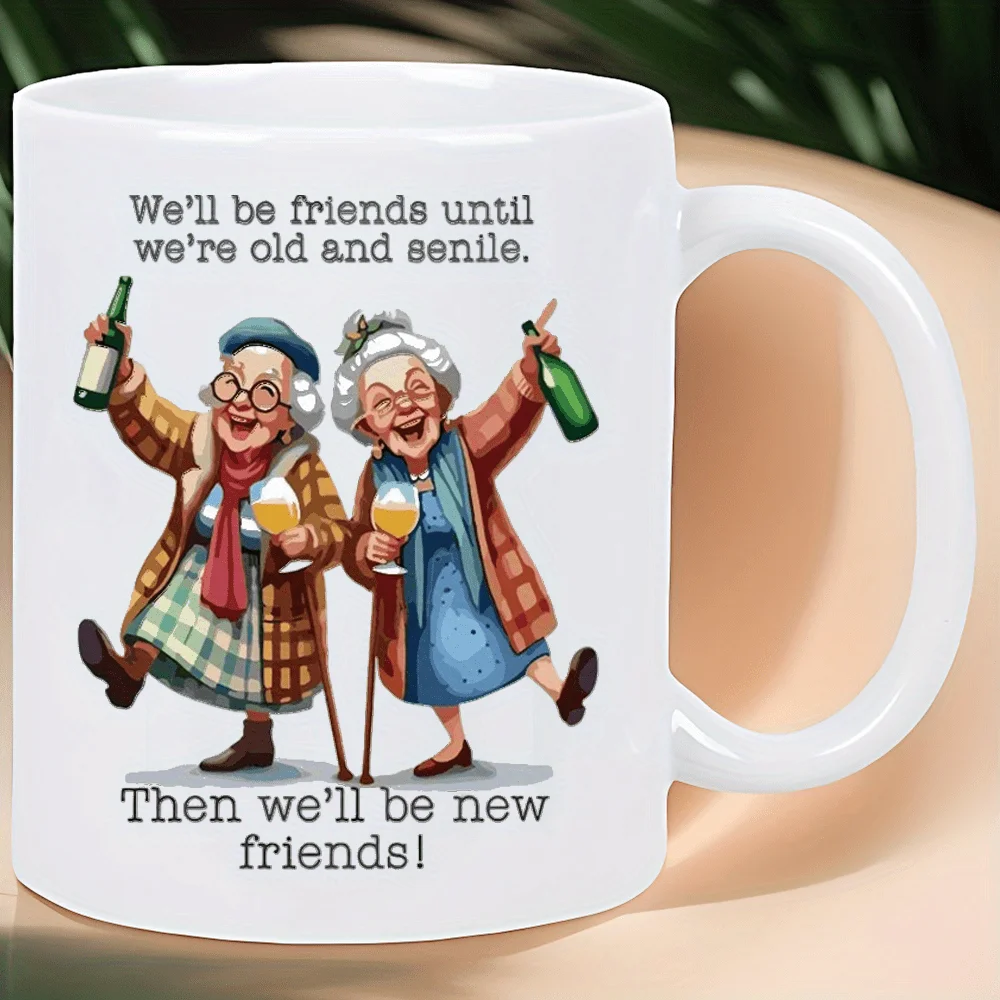 Friends Changle Ceramic White Cup - Celebrate Friendship with Humor and Wine