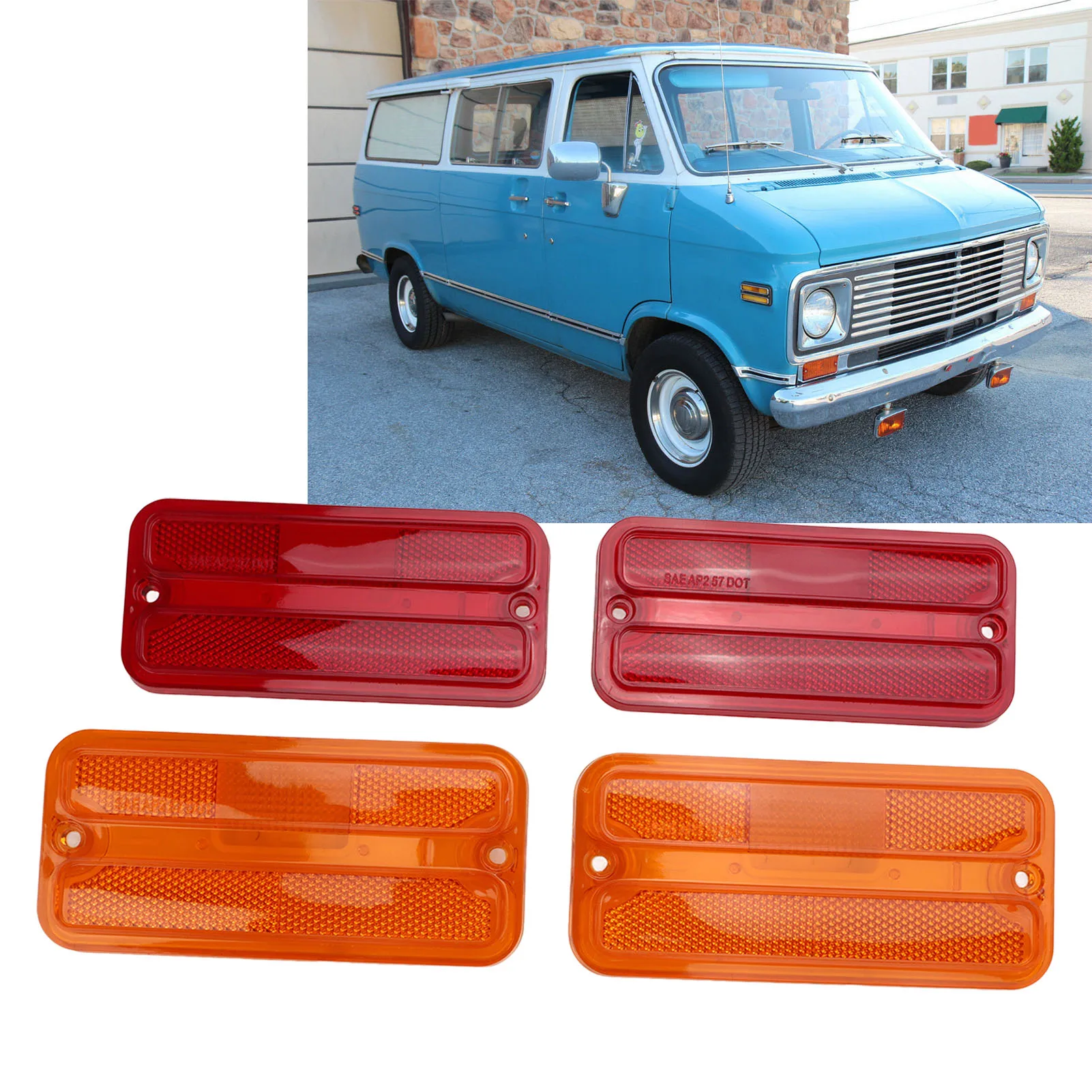 Front Rear Side Marker Light Set 0849‑520 Indicator Lamp Set Replacement For Chevy G‑Series Van 1968‑1972