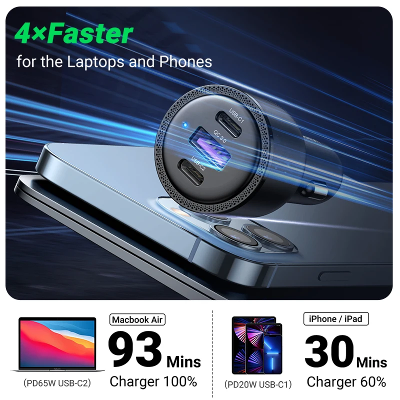 Ugreen 69ワット車の充電器usbタイプcデュアルポートpd qcのための急速充電ラップトップ電話充電器iphone 14 13 12プロサムスンxiaomi