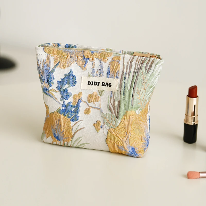 Women\'s Makeup Bag Small Size Flowers Large Capacity Lipstick Card Storage Bag Portable Card Holder Commuter Coin Purse Ins