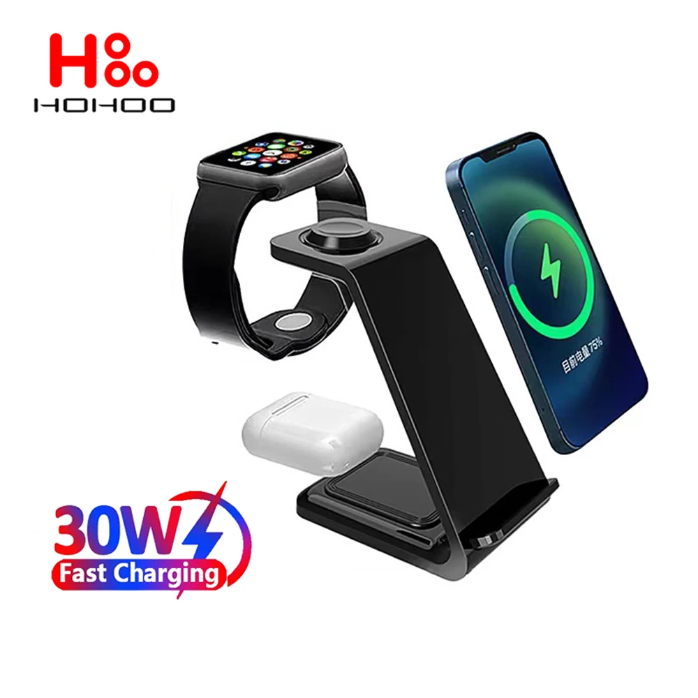 30W 3 in 1 Wireless Charger Stand for iPhone 15 14 13 12 11 XS Apple Watch 9 8 7 Airpods Pro Samsung Fast Charging Dock Station