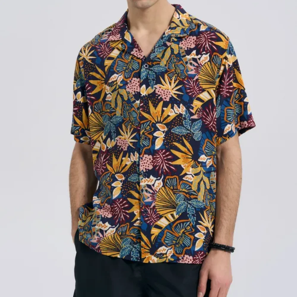 

Vintage Beach Shirt Hawaiian Men'S Summer Casual Loose Short Sleeve Top