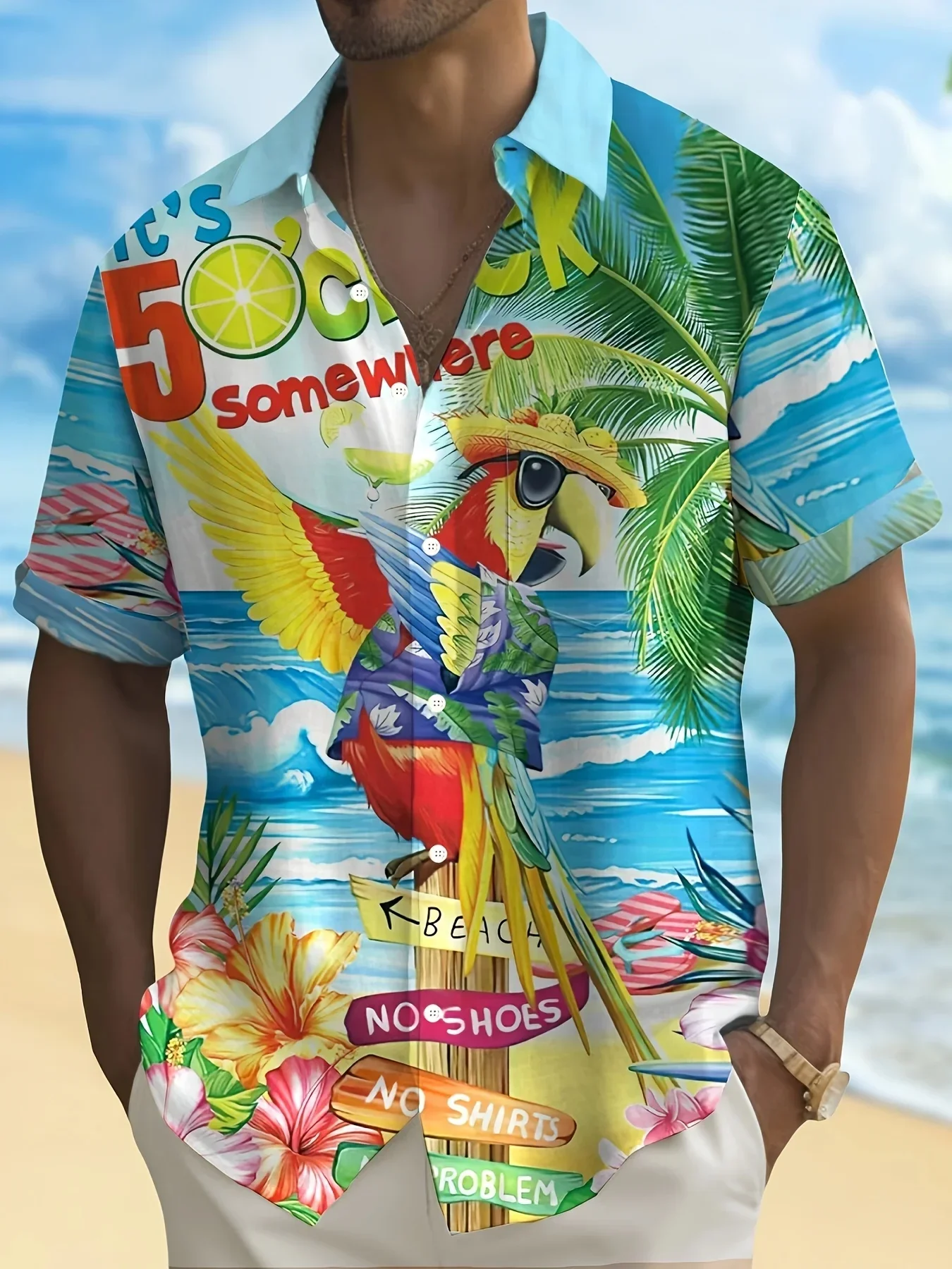 Fashion Men's Hawaiian Shirt Summer Man Short Sleeve Cool Beach Print Lightweight Breathable Casual Tops For Party Wear