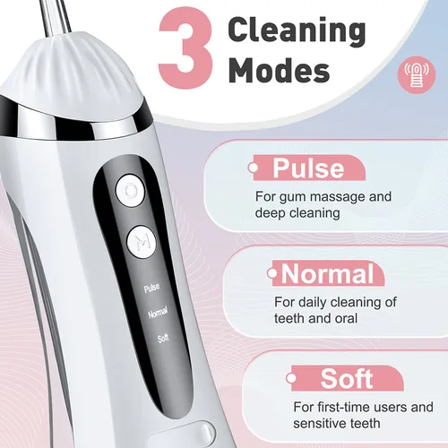 Imagen 2 del producto Irrigador Bucal Inalámbrico Portátil, 3 Modos de Limpieza, Impermeable, Recargable, Limpiador Dental con 4 Boquillas, Limpia Encías, Hilo Dental