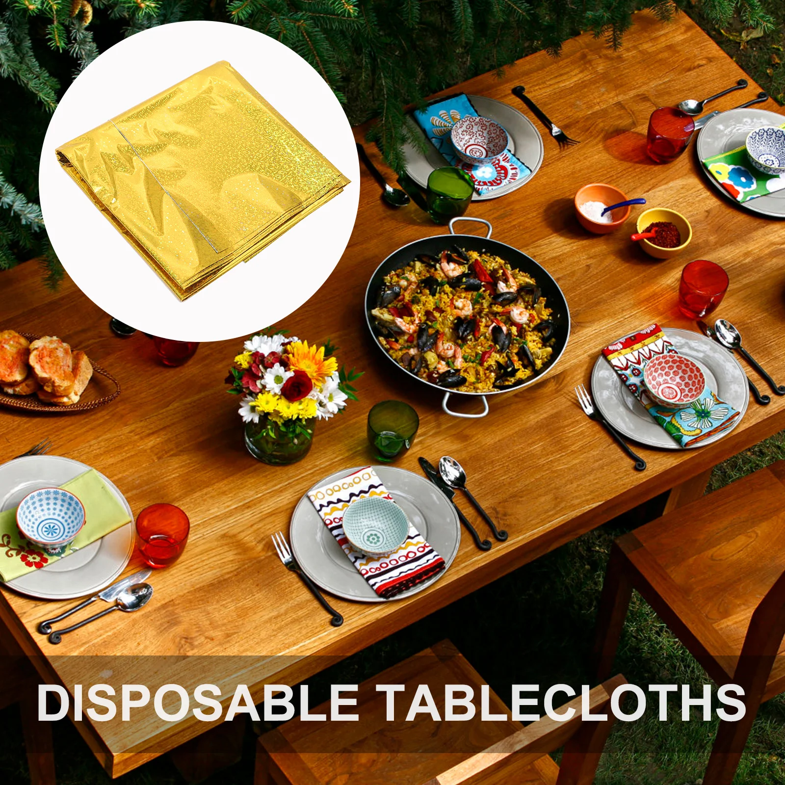 

Aluminum Foil Tablecloth Shiny Disposable Film Cover For Wedding Party Baby Shower Dessert Buffet Decoration Event